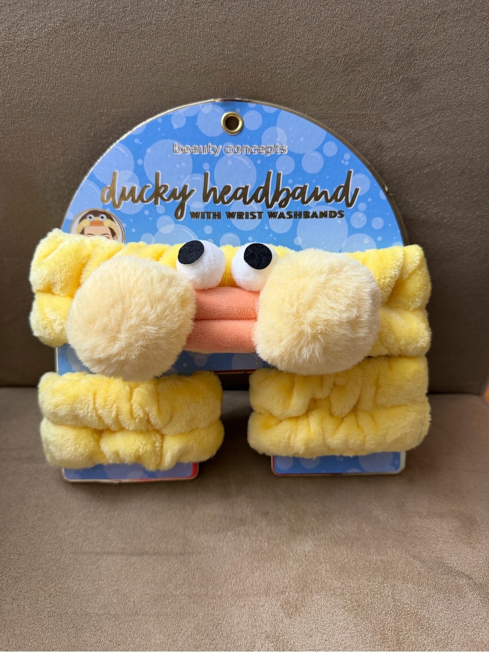 Beauty Concepts Ducky Yellow Plush Headband with Wrist Washbands